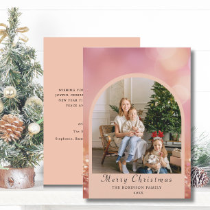 Photo Blush Pink Modern Merry Christmas Holiday Card