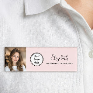 Photo Blush Pink Script Add Your Logo Makeup Salon Name Tag