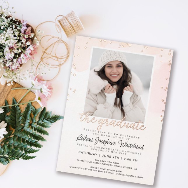 Photo Blush Pink Watercolor Graduation Party (Creator Uploaded)