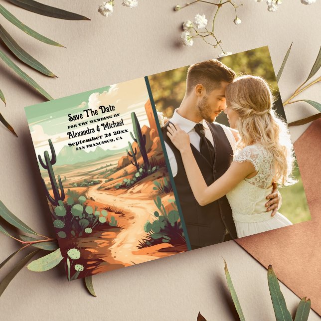 Photo Boho Desert Cactus Illustrated Wedding  Save The Date (Creator Uploaded)