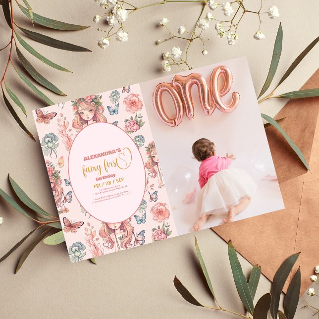 Photo Boho Fairy First Girl's 1st Birthday Invitation (Creator Uploaded)