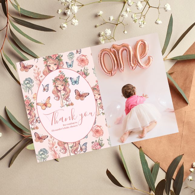 Photo Boho Fairy First Girl's 1st Birthday Thank You Card (Creator Uploaded)