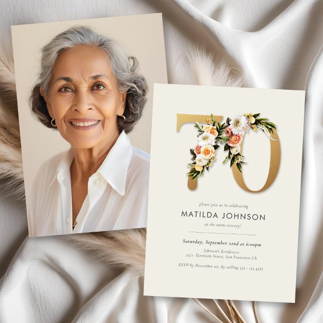 Photo Boho Floral 70th Birthday Invitation (Photo Boho Floral 70th Birthday Invitation)