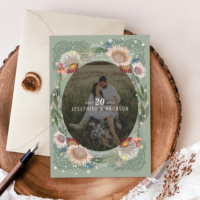 Photo Boho Flowers Enregistrer la carte Date (Créateur téléchargé)