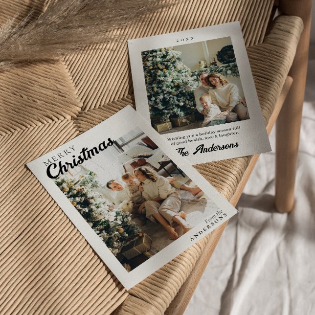 Photo Boho Minimalist Modern Merry Christmas Holiday Card (Creator Uploaded)