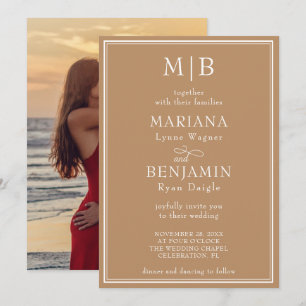 Photo Boho Tan Modern Border Minimalist Wedding Invitation