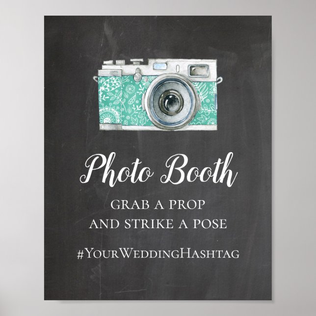 Photo booth chalkboard wedding. Modern hashtag Poster (Front)
