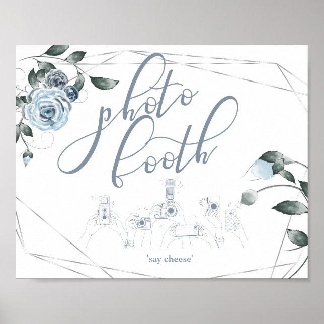 Photo Booth  Dusty Blue Floral Sign (Front)