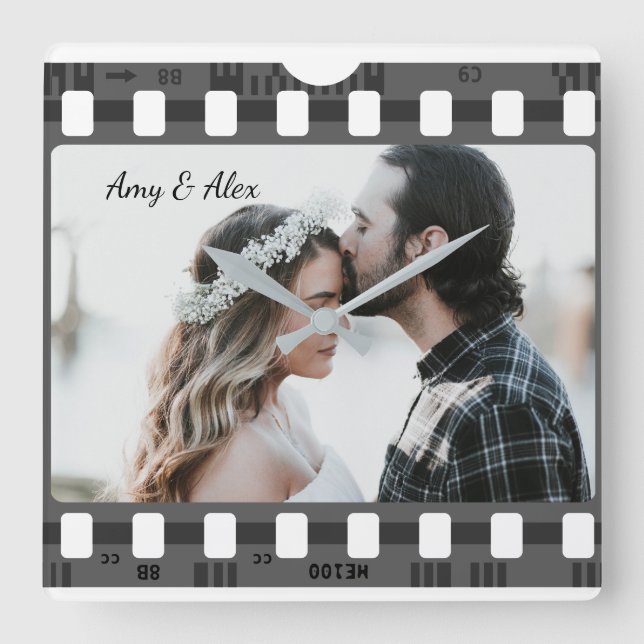 Photo booth film strip personalized photo template square wall clock (Front)