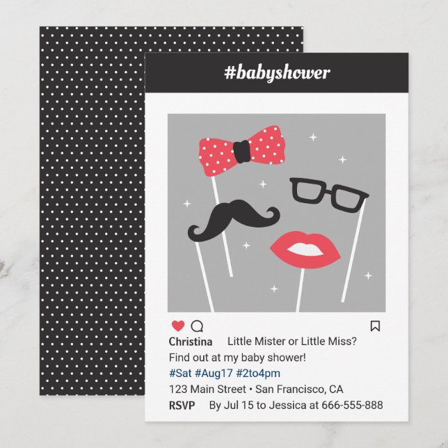 Photo Booth Gender Reveal Baby Shower Invitations (Front/Back)