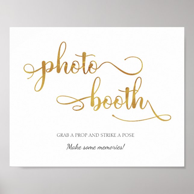 "Photo booth" Gold White Trendy Wedding Sign (Front)