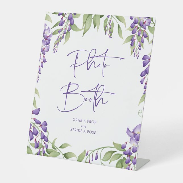 Photo Booth Purple Floral Script Wedding Pedestal Sign (Front)