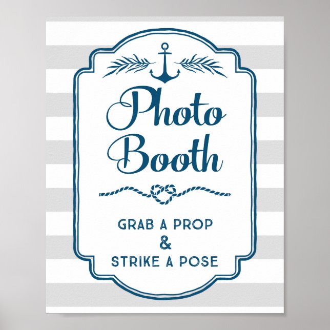 Photo Booth Wedding Sign Blue Nautical Stripes (Front)