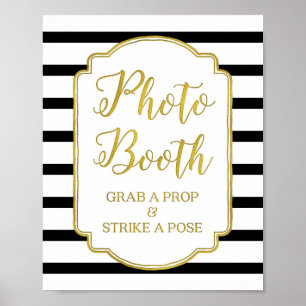 Photo Booth Wedding Sign Gold Black White Stripes