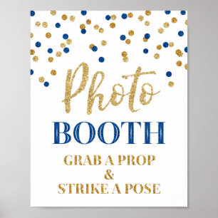 Photo Booth Wedding Sign Gold Blue Confetti