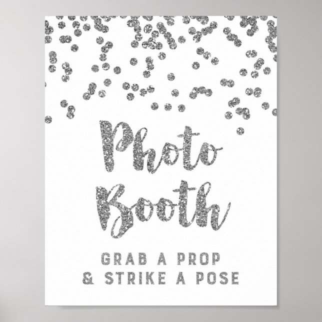Photo Booth Wedding Sign Silver Confetti (Front)