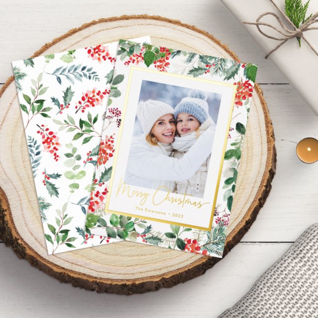 Photo Botanical Foil Holiday Card (Creator Uploaded)