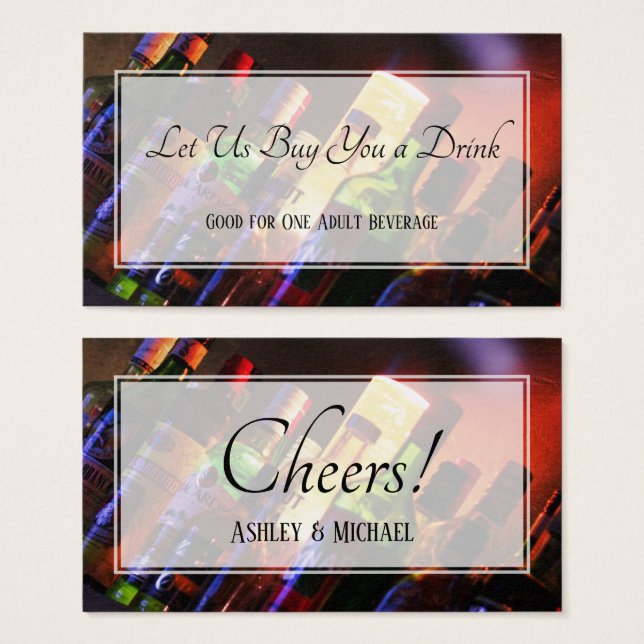 Photo Bottles Bar Mariage & Event Drink Tickets (Devant & derrière)