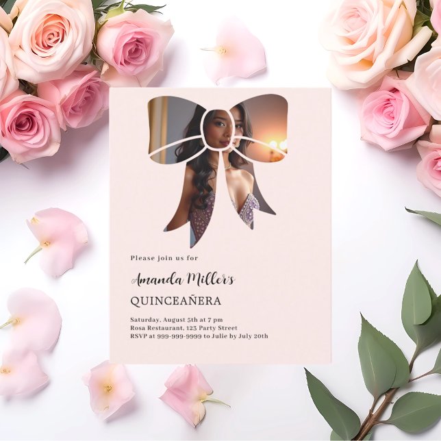 Photo bow cream Quinceanera invitation (Creator Uploaded)