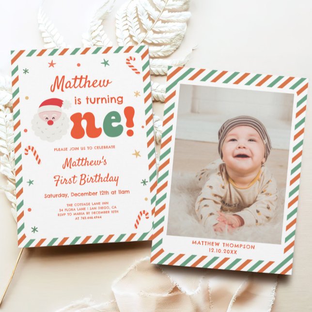 Photo Boy Christmas 1st Birthday Party Invitation (Creator Uploaded)