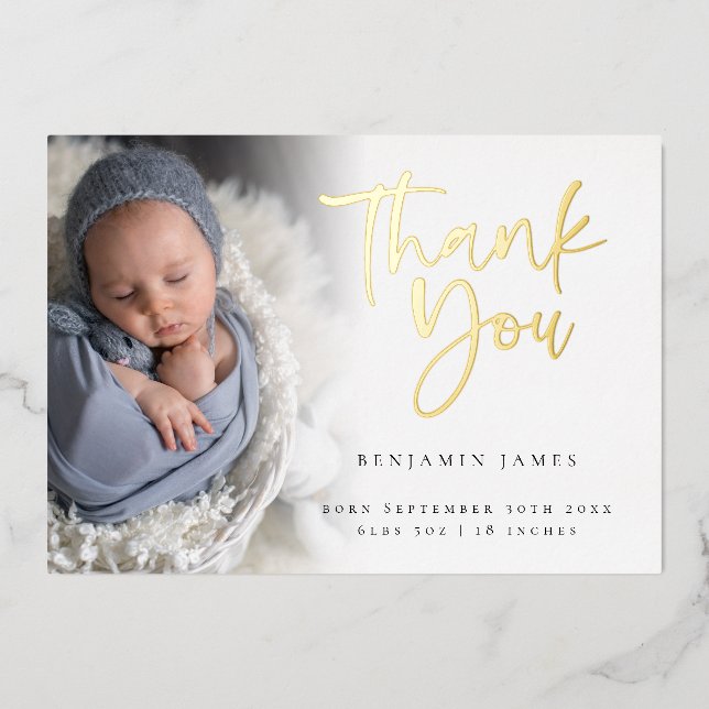 Photo Boy Merci Faire-part de naissance Foil Card (Recto)