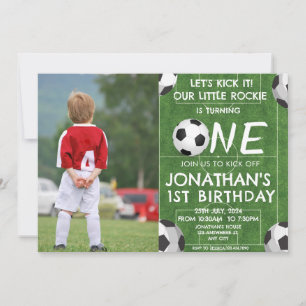 Photo Boys Cute Soccer Sports Kids 1st Birthday Invitation