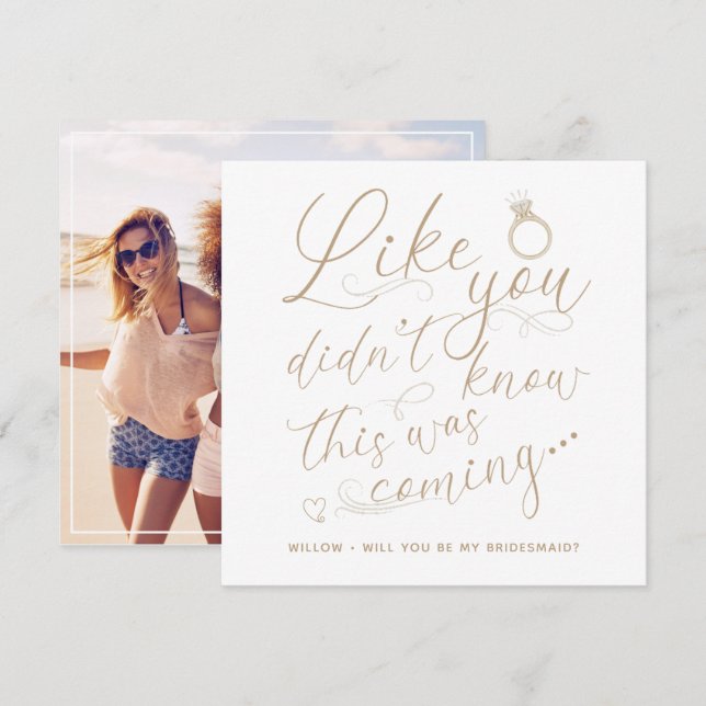 Photo Bridesmaid Request Card Gold & White (Front/Back)