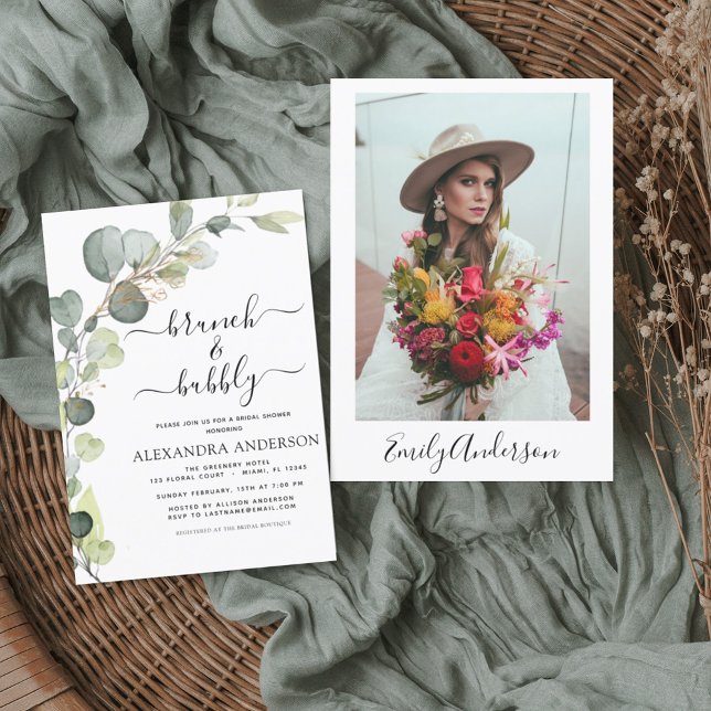 Photo Brunch & Bubbly Bridal Shower Eucalyptus Invitation (Creator Uploaded)