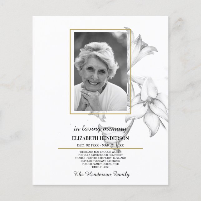 PHOTO Budget Sympathy In Loving Memory. Flyer (Front)