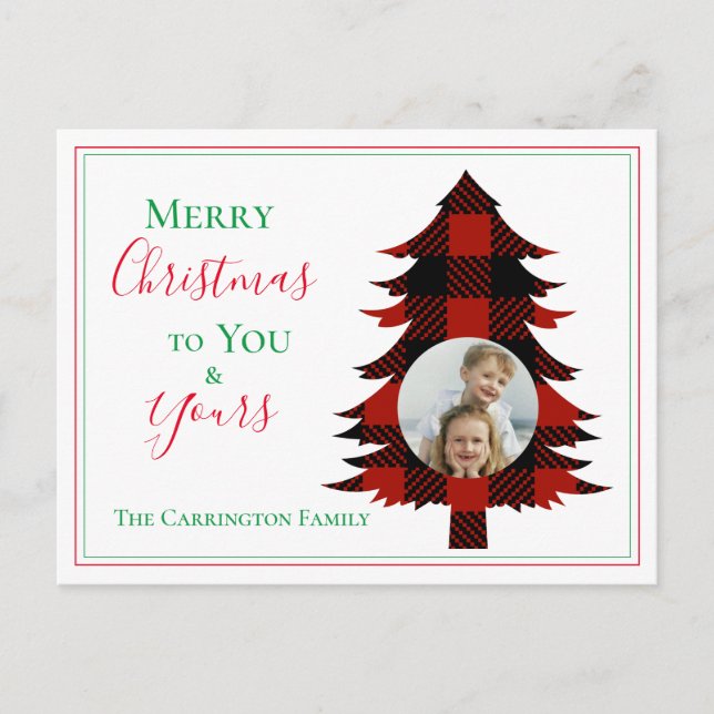 Photo Buffalo Check Christmas Tree Red Green Postcard (Front)
