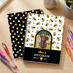 Photo Bumblebee & Yellow Hearts Kids Sketchbook Notebook
