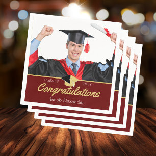 Photo Burgundy Gold graduation class of 20xx Napkin