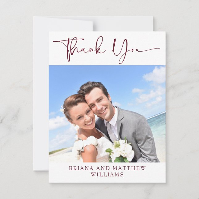 Photo Burgundy Thank You Card (Front)