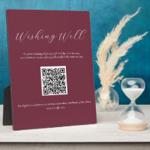Burgundy Wishing Well Sign with QR Code Plaque