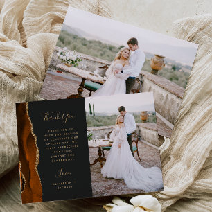 Photo Burnt Orange Agate Gold Script Wedding Thank You Card