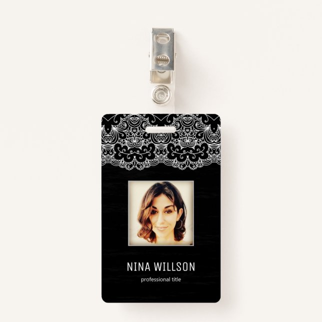 Photo Business ID And White Lace Badge (Front with Clip)