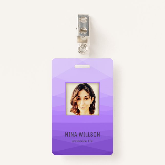 Photo Business ID On Lavender Polygonal Badge (Front with Clip)