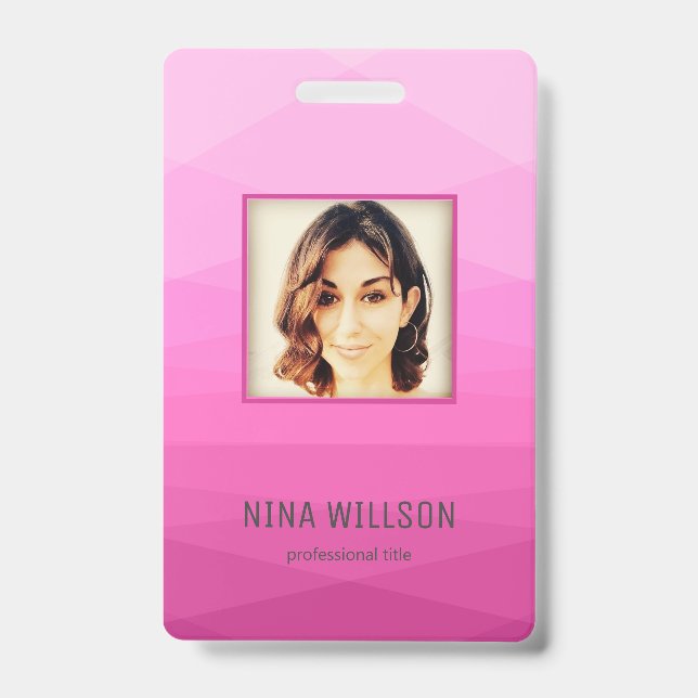 Photo Business ID On Pink Polygonal Badge (Front)