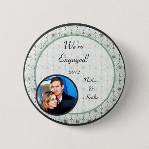 Photo Button Blue Flower Pattern