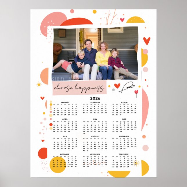 Photo Calendar 2026 Choose Happiness Poster 18x24 (Front)