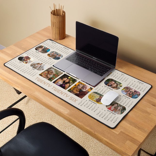 Photo Calendar 2026 Full Year 14 Photos Beige Desk Mat (2026 Photo Calendar Desk Mat by Darling & May)