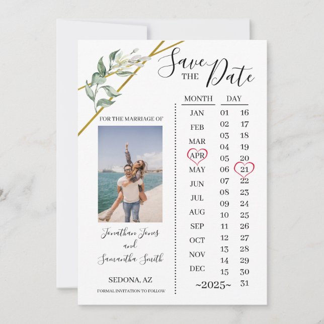 Photo calendar save the Date Greenery wedding Invitation (Front)