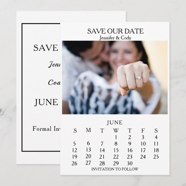 Photo Calendar Wedding Easy Read Save The Date (Front/Back)