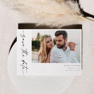 Photo & Calligraphy 4 Mod Horiz Save the Date-Whi Invitation