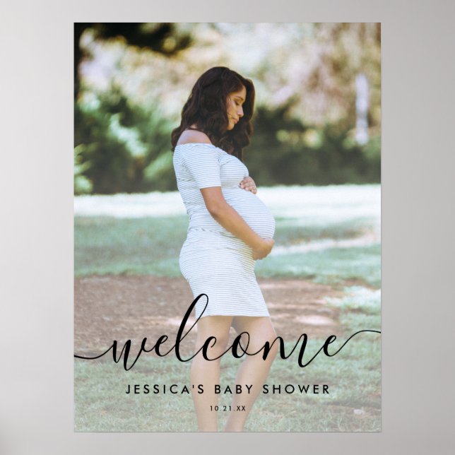 Photo Calligraphy Baby Shower Welcome Sign (Front)