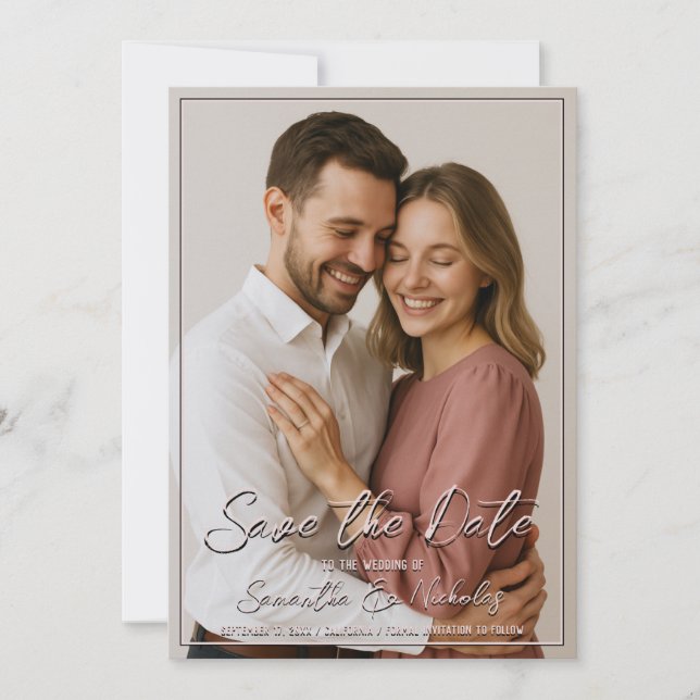 Photo & Calligraphy Minimalist Blush Save the Date Invitation (Front)