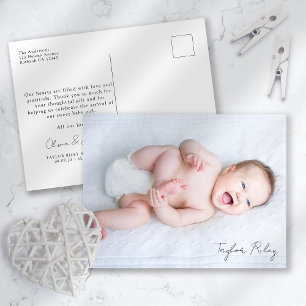 Photo Calligraphy Name Birth Stats New Baby Thank Postcard