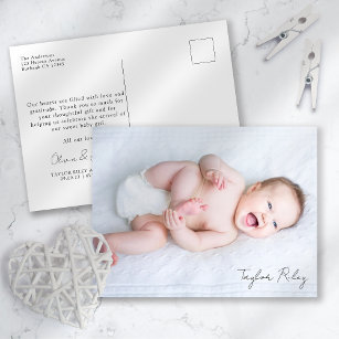 Photo Calligraphy Name Birth Stats New Baby Thank  Postcard