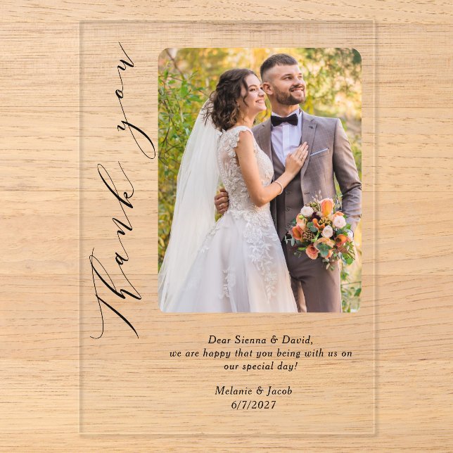  Photo Calligraphy Wedding Thank you  Acrylic Invitations (Front)