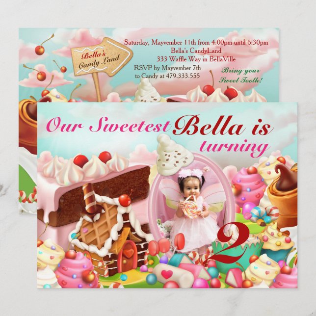 Photo Candy Land Invitations de fête d'anniversair (Devant / Derrière)
